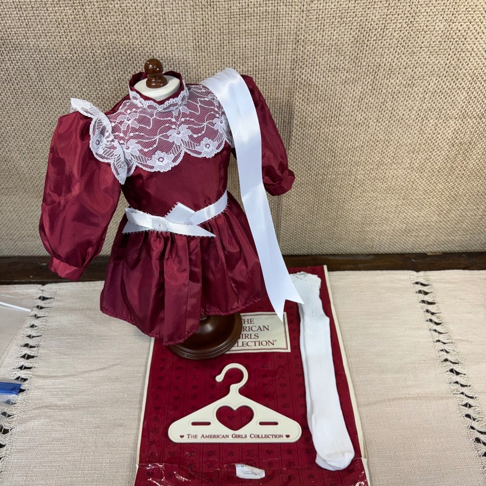 Pleasant Company American Girl Samantha Cranberry Christmas Dress Ribbon Tights - Picture 12 of 15